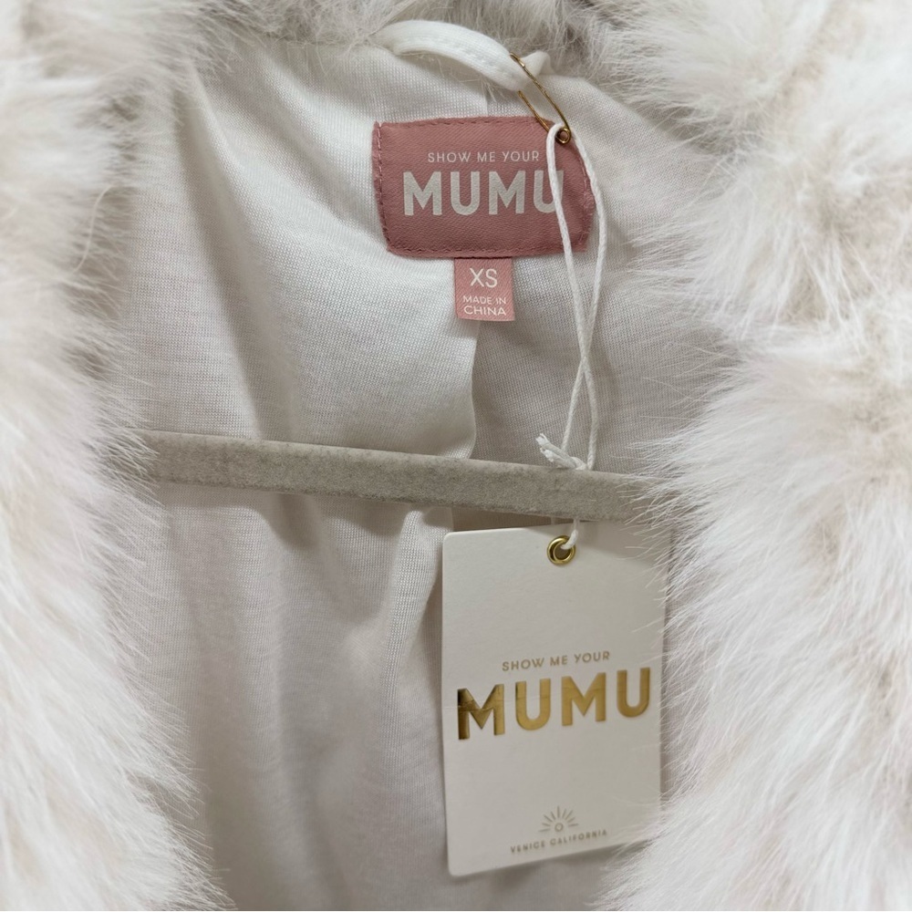 Revolve Show Me Your MuMu Salt Lake Faux Fur Coat in White Sz Xs mobwife NWT - Picture 5 of 10